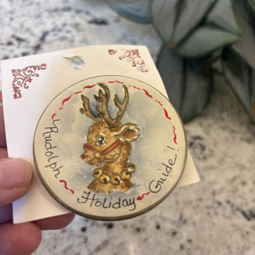 3 Christmas Brooch Lapel Pin Santa Claus Rudolph Hand Painted 2 Artist Signed - Picture 8 of 12